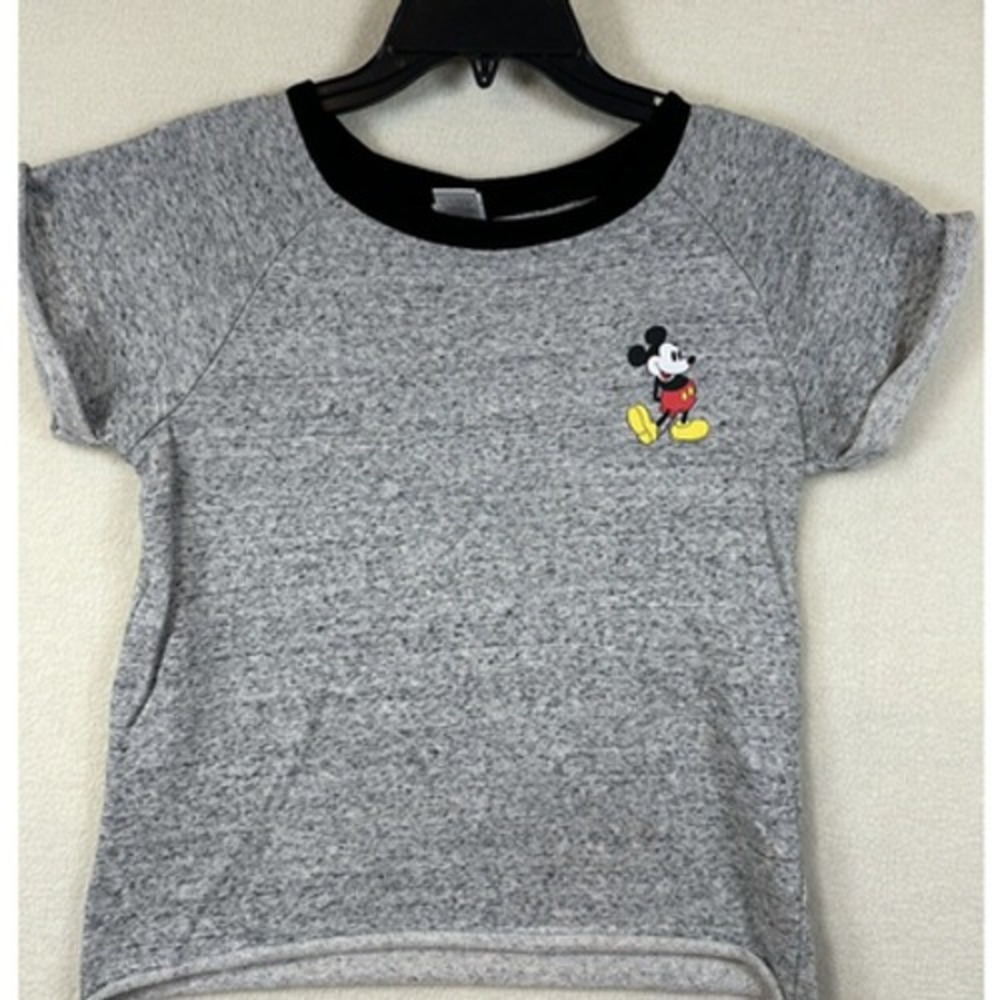 Disney Mickey Mouse Cropped T Shirt Womens XS Gray Short Sleeve A9139UBM